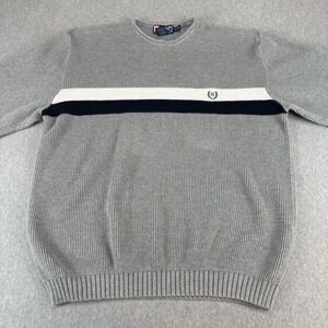 Chaps Ralph Lauren Sweater Men's XL Gray‎ Ribbed Knit Crew Neck Stripe Preppy